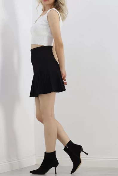 Pileli Mini Etek Siyah - 20167.1859. - Resim 4
