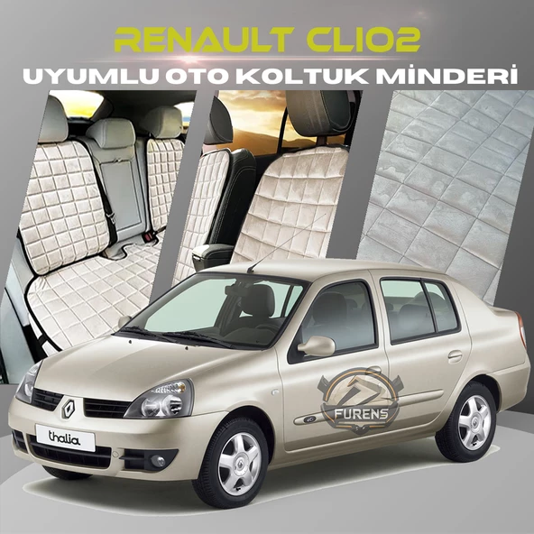Renault Clio 2 Bej Renk Tay Tüyü Cepli & Terletmez Sırtlı Oto Koltuk Minder Seti - Koltuk Koruma Kılıfı (ÖN & ARKA TAM SET) ürün görseli 1