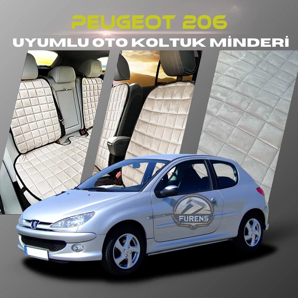 Peugeot 206 Bej Renk Tay Tüyü Cepli & Terletmez Sırtlı Oto Koltuk Minder Seti - Koltuk Koruma Kılıfı (ÖN & ARKA TAM SET) ürün görseli 1
