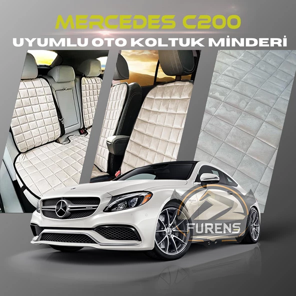 Mercedes C200 Bej Renk Tay Tüyü Cepli & Terletmez Sırtlı Oto Koltuk Minder Seti - Koltuk Koruma Kılıfı (ÖN & ARKA TAM SET) ürün görseli 1