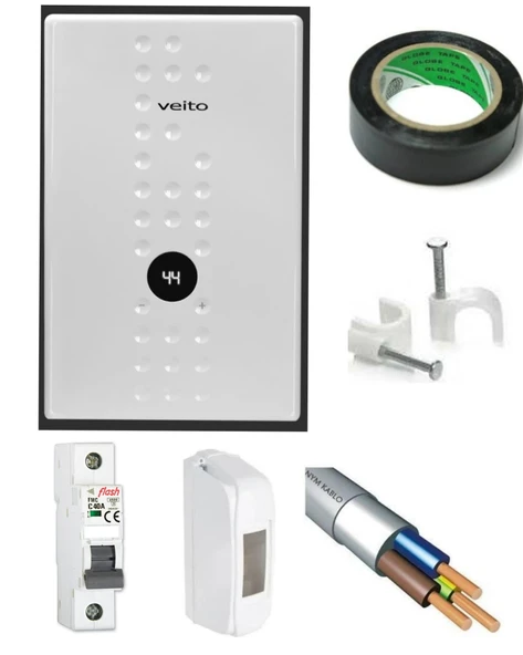 Veito flow e9 9000 watt merkezi sistem güneş su ısıtma sistemıne uyumlu kablo seceneklı tam takım set ürün görseli 1