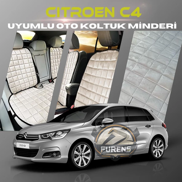 Citroen C4 Bej Renk Tay Tüyü Cepli & Terletmez Sırtlı Oto Koltuk Minder Seti - Koltuk Koruma Kılıfı (ÖN & ARKA TAM SET) ürün görseli 1