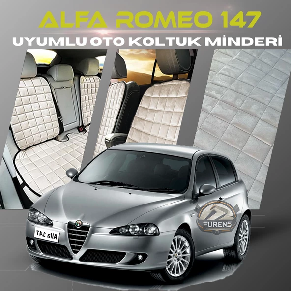Alfa Romeo 147 Bej Renk Tay Tüyü Cepli & Terletmez Sırtlı Oto Koltuk Minder Seti - Koltuk Koruma Kılıfı (ÖN & ARKA TAM SET) ürün görseli 1