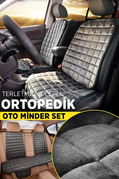 Peugeot 308 Antrasit Renk Tay Tüyü Cepli & Terletmez Sırtlı Oto Koltuk Minder Seti - Koltuk Koruma Kılıfı (ÖN & ARKA TAM SET) ürün görseli 1