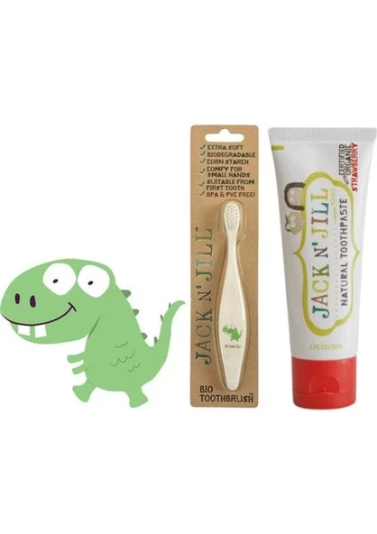 Jack N' Jill Bebek Diş Seti (Dino Diş Fırçası + Çilek Aromalı Diş Macunu) ürün görseli 1