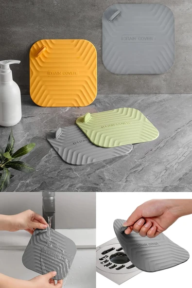 TİNEKE Siyah Renk Kare Kötü Koku Önleyici Silikon Mat Banyo Mutfak Lavabo Balkon Gider Tıpası Kapağı ürün görseli 1