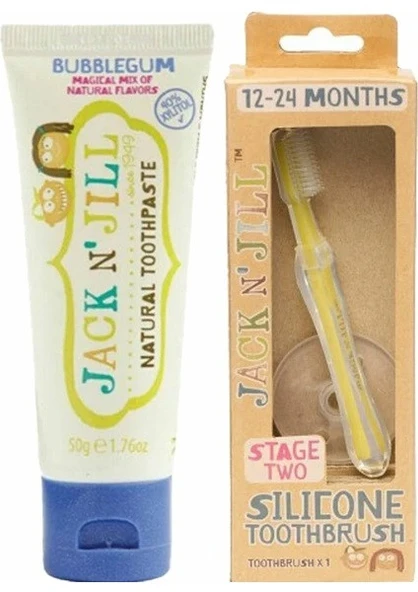 Jack N' Jill Jack N Jill Silikon Diş Fırçası 1-2 Yaş+Sakız Aromalı Diş Macunu 50GR ürün görseli 1