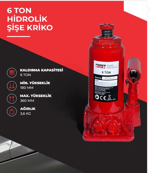 Powerfull 6 Ton Hidrolik Şişe Kriko - Resim 3