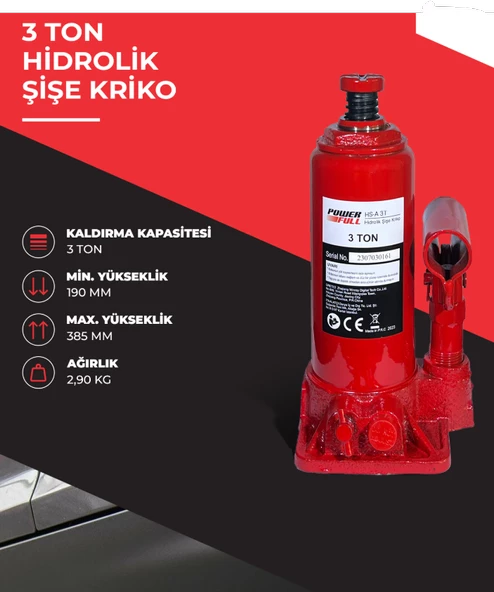 Powerfull 3 Ton Hidrolik Şişe Kriko - Resim 3