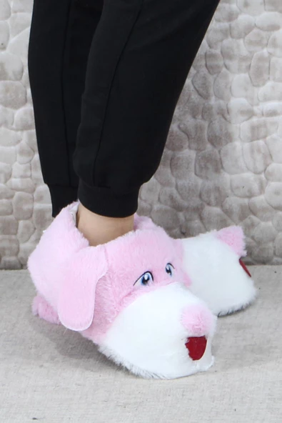 Fort Sevimli Köpek Figürlü Peluş Panduf Hayvanlı Yumuşak Kadın Panduf ürün görseli 1