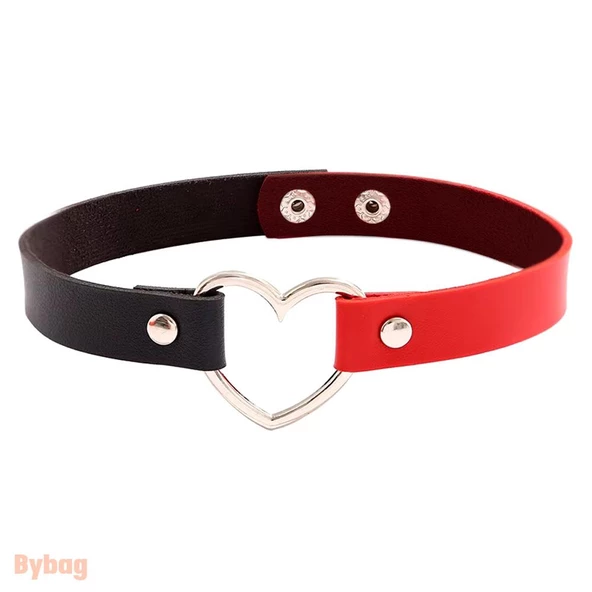 Siyah Kırmızı Deri Tasma Kalp 35 cm Choker Bayan Kolye Takı ürün görseli 1
