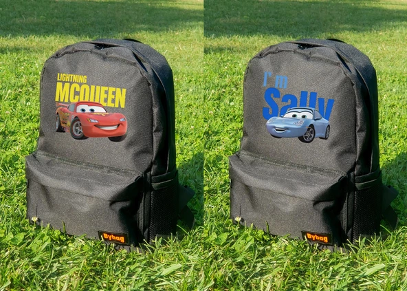 Mcqueen & Sallly 2 Adet Cars Baskılı Siyah Sırt Çantası Sevgili Çift Unisex ürün görseli 1