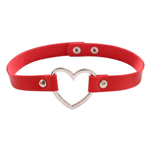 Kırmızı Deri Tasma Kalp 35 cm Choker Bayan Kolye Takı ürün görseli 1
