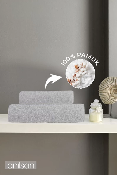 %100 Pamuk 2'li Gri Greek Havlu Seti - 1 Adet El Havlusu ve 1 Adet Banyo Havlusu ürün görseli 1