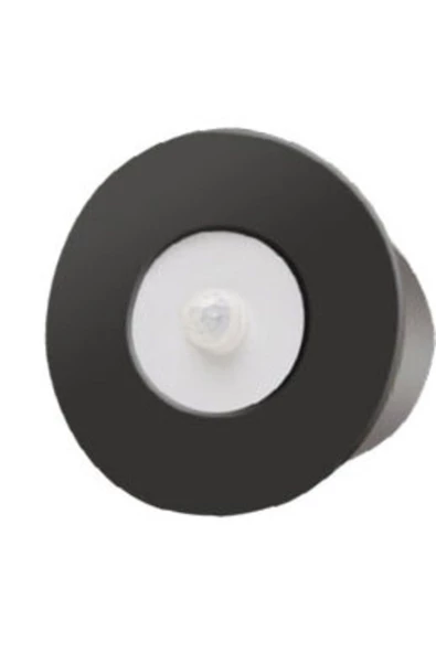 Mat Siyah Metal Kasa, 3 Watt YUVARLAK SENSÖRLÜ Gün Işığı İç Mekan Merdiven Ve Basamak Armatürü ürün görseli 1