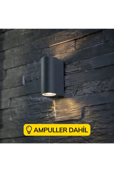 Antrasit Kasa Amber Işık Ledli Iç Ve Dış Mekan Dekoratif Çift Yönlü Şık Aplik Bahçe Balkon Apliği ürün görseli 1