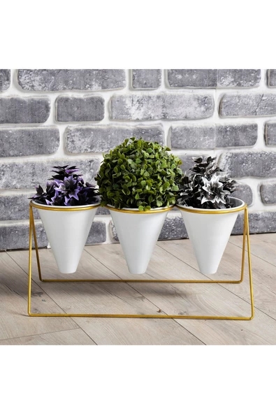 Vıpclass 3 Saksılı Metal Çiçek Standı - Saksılar Dahil - Vgb ürün görseli 1