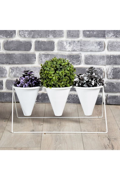 Vıpclass 3 Saksılı Metal Çiçek Standı - Saksılar Dahil - Vbb ürün görseli 1