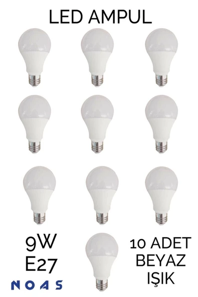 10 Adet 9 Watt E27 Duylu Led Ampul - Beyaz Işık- 10'lu Paket ürün görseli 1