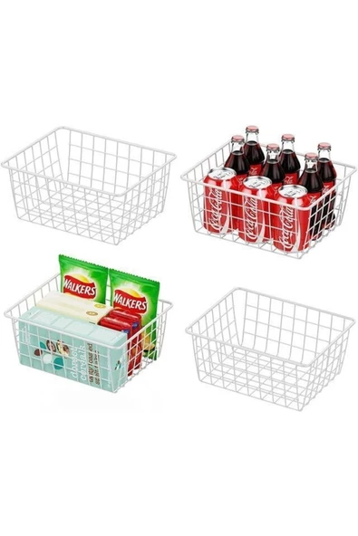 4 Adet Beyaz Renk Dolap Içi Organizer Banyo Mutfak Oyuncak Makyaj Sepeti Düzenleyici Toparlayıcı ürün görseli 1