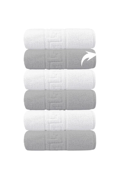 6'lı Greek Gri-Beyaz El Havlusu - 50x90 Cm, 225 Gr, %100 Pamuk, Spa Ve Otel Havlusu ürün görseli 1