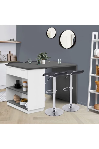 Tdesigno Milena Mutfak Adası - Alt Modül 150 Cm Beyaz - Antrasit ürün görseli 1