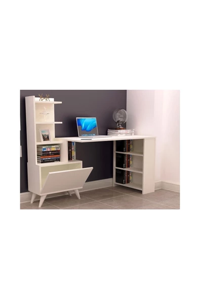 Tdesigno Ibizia Kitaplıklı Çalışma Masası 155 Cm Safir Meşe Beyaz ürün görseli 1
