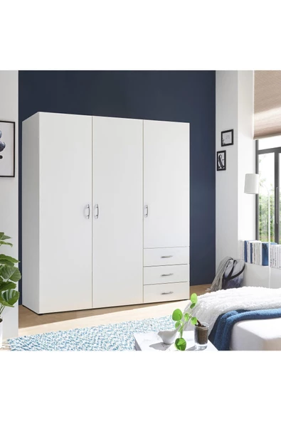 Tdesigno Akel Giyinme Dolabı - Çok Amaçlı Dolap - Gardırop 150 Cm-3 Kapaklı-3 Çekmeceli ürün görseli 1
