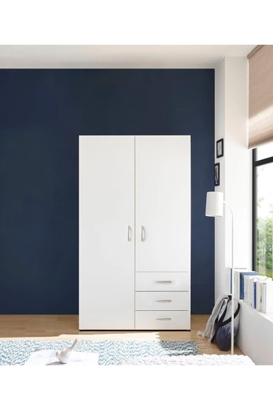 Tdesigno Akasya Giyinme Dolabı - Çok Amaçlı Dolap - Gardırop 100 Cm-2 Kapaklı-3 Çekmeceli ürün görseli 1