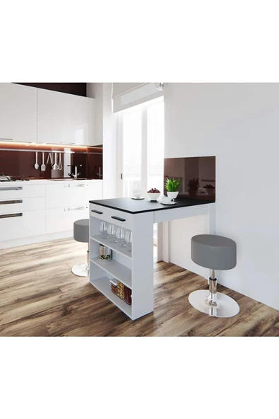 Tdesigno Infınıty Mutfak Adası Mutfak Masası Beyaz-Antrasit-120 cm ürün görseli 1