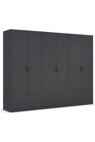 Tdesigno Alev Giyinme Dolabı - Çok Amaçlı Dolap - Gardırop 270 Cm-6 Kapaklı-3 Çekmeceli ürün görseli 1