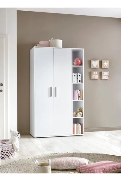 Tdesigno Asil Giyinme Dolabı - Çok Amaçlı Dolap - Gardırop 110 Cm-2 Kapaklı-Çocuk Odası Dolabı-Kitaplıklı ürün görseli 1