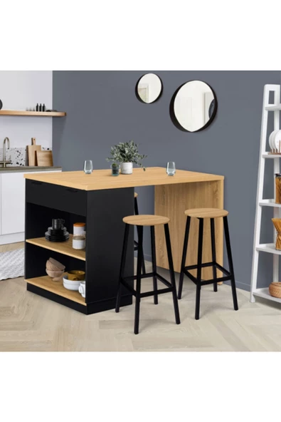 Tdesigno Milena Mutfak Adası - Alt Modül 130 Cm Antrasit-Atlantik Çam ürün görseli 1