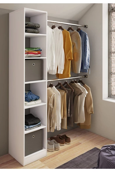 Tdesigno Alara Açık Giyinme Dolabı - Gardırop Beyaz 150 cm ürün görseli 1