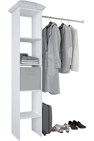 Tdesigno Eliz Açık Giyinme Dolabı - Gardırop Beyaz 120 cm ürün görseli 1