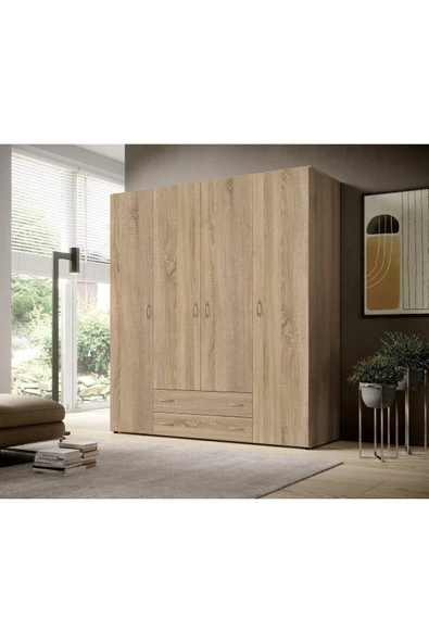 Tdesigno Ahter Giyinme Dolabı - Çok Amaçlı Dolap - Gardırop 160 Cm-4 Kapaklı-2 Çekmeceli ürün görseli 1