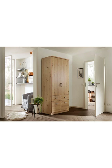 Tdesigno Aksu  Giyinme Dolabı - Çok Amaçlı Dolap - Gardırop 90 Cm-2 Kapaklı-2 Çekmeceli ürün görseli 1