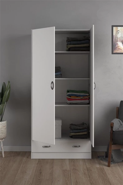 Tdesigno Aysu  Giyinme Dolabı - Çok Amaçlı Dolap - Gardırop 80 Cm-2 Kapaklı-1 Çekmeceli ürün görseli 1
