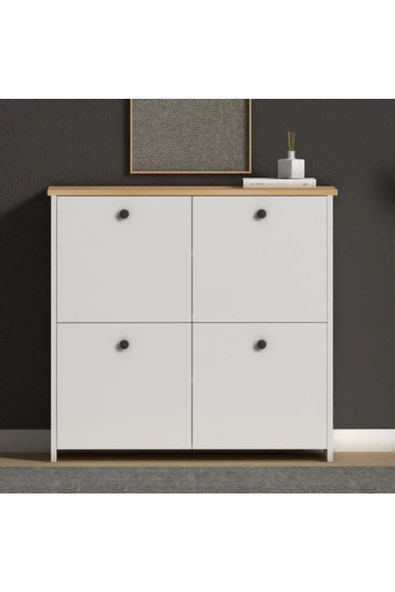 GC Pelin 4 Raflı 4 Kapaklı Modern Ayakkabılık-ayakkabı Dolabı-konsol Beyaz ürün görseli 1