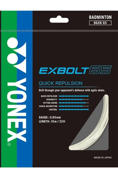 Yonex Exbolt 65 Badminton Kordajı 0.65 mm 10 Metre Beyaz ürün görseli 1
