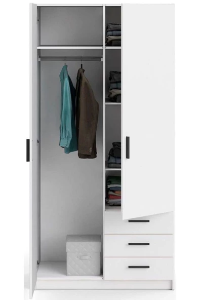 Tdesigno Mimoza Giyinme Dolabı - Çok Amaçlı Dolap - Gardırop 90 Cm-2 Kapaklı-3 Çekmeceli ürün görseli 1