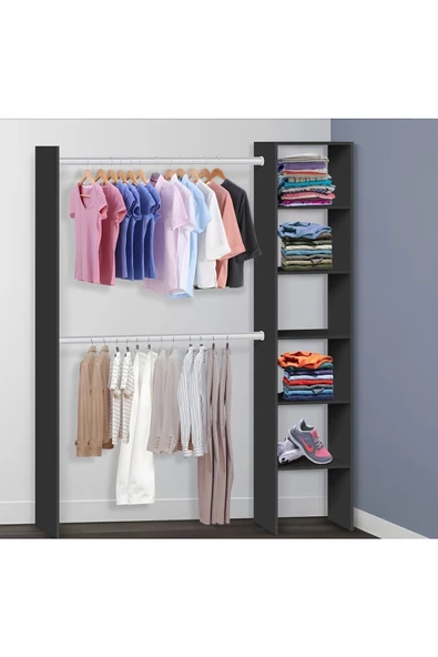 Tdesigno Efil Açık Giyinme Dolabı Gardırop Beyaz 140 cm Antrasit ürün görseli 1