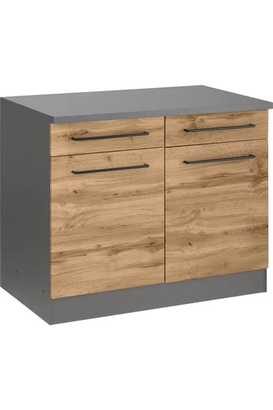 Tdesigno Odin Mutfak Çekmeceli Alt Modül - Dolap 100 Cm Antrasit-meşe/ Tezgah Dahil ürün görseli 1