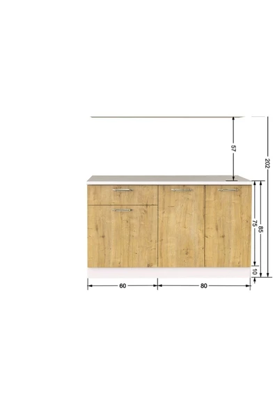 Tdesigno Ipek Alt Mutfak Dolabı140 Cm  Safir Meşe Tezgah Dahil Değil ürün görseli 1