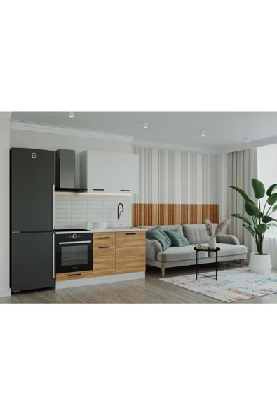 Tdesigno Kolgu Mutfak 160 cm Tezgah Dahil Değil Meşe Beyaz ürün görseli 1
