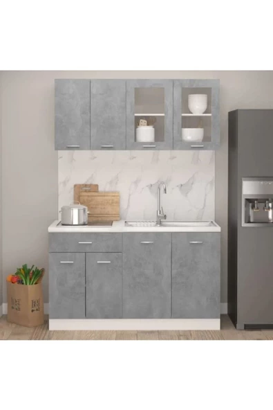 Tdesigno Efsun Mutfak 140 cm Tezgah Dahil Değil Beton Görünümlü- Cam Kapak ürün görseli 1