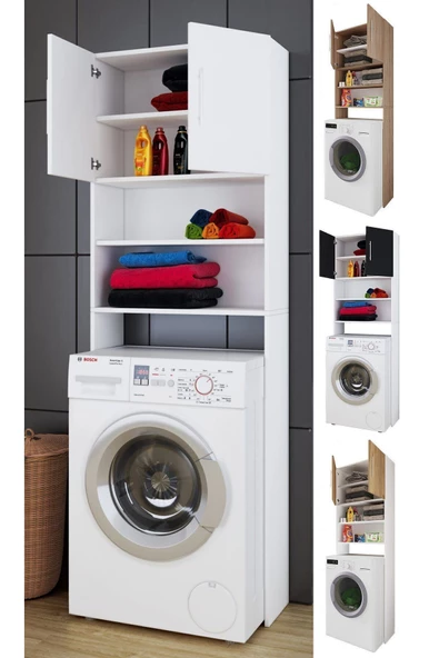 Tdesigno Sumru  Banyo Dolabı-Çok Amaçlı-Çamaşır Makinesi Dolabı Beyaz ürün görseli 1