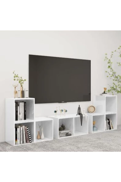 Tdesigno Tdesıgno Gülan Kitaplıklı Televizyon Sehpası - Ünitesi -kitaplık-beyaz 180 Cm 8 Raflı ürün görseli 1