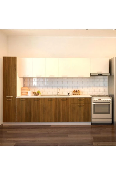 Tdesigno Yaprak Hazır Mutfak Dolabı Kiler Dahil 320cm/ceviz Ve Beyaz/Tezgah Dahil Değil ürün görseli 1