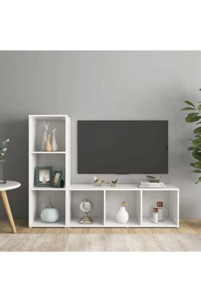 Tdesigno Tolga Kitaplıklı Televizyon Sehpası Ünitesi Kitaplık Beyaz 120 cm 6 Raflı ürün görseli 1